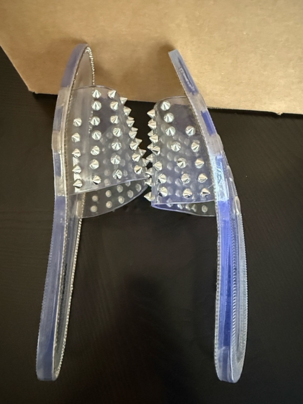 Fashion Nova Los Angeles Clear Slide Sandals with Silver Spikes - Picture 7 of 13